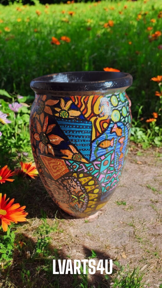 Handpainted Terra Cotta Vase