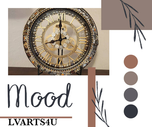 Custom Beaded Steampunk Wall Clock:Rhinestones & Chabochon