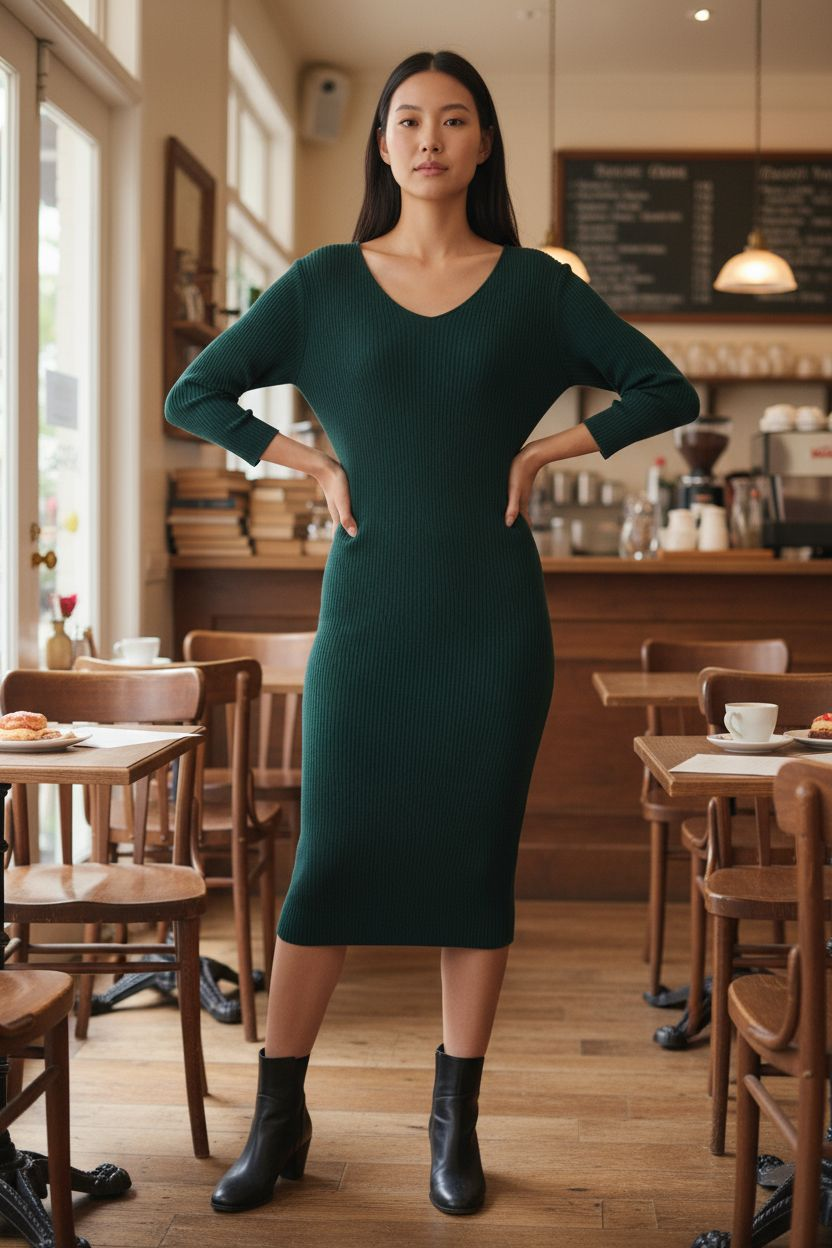 Forest Green Bodycon Midi Fall Dress