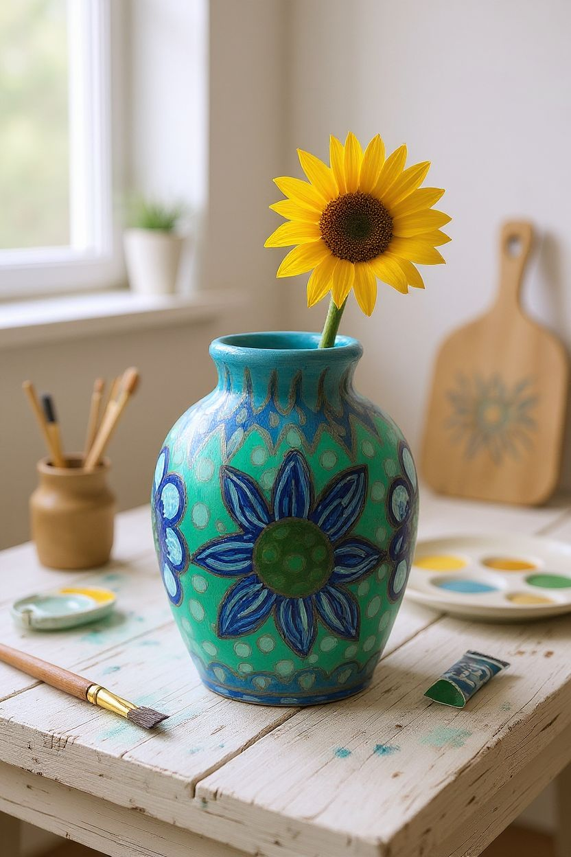 Mini-Small Handpainted Terra Cotta Vase