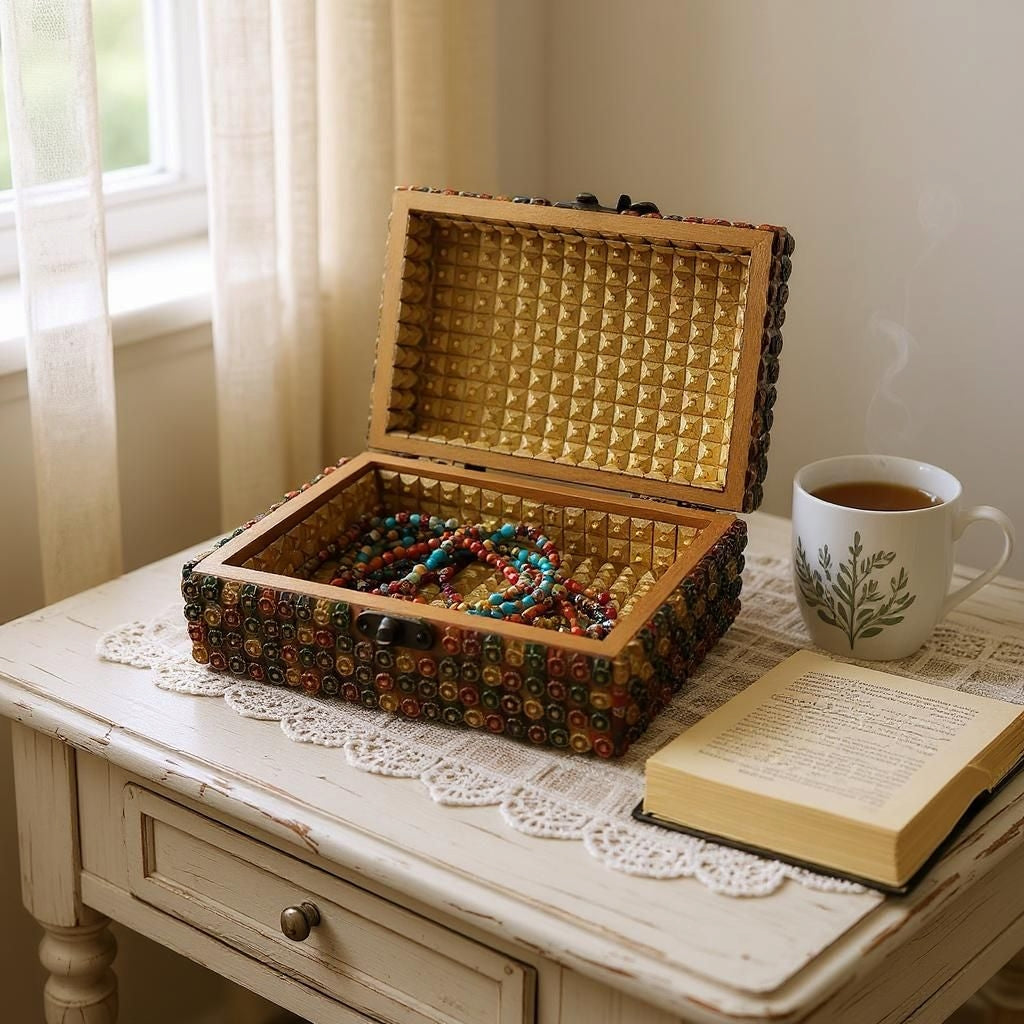 Custom Gold Beaded Memory Box