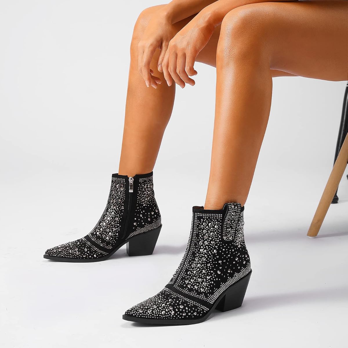 Up-cycled Silver Embellished Ankle Western Boots