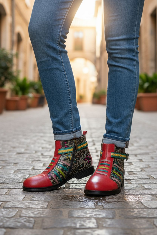 Up-cycled Handpainted Ankle Boots