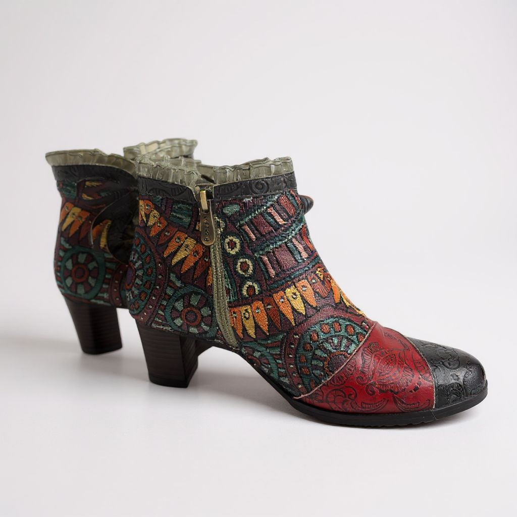 Up-cycled Retro Vintage Embossed Leather Ankle Boots
