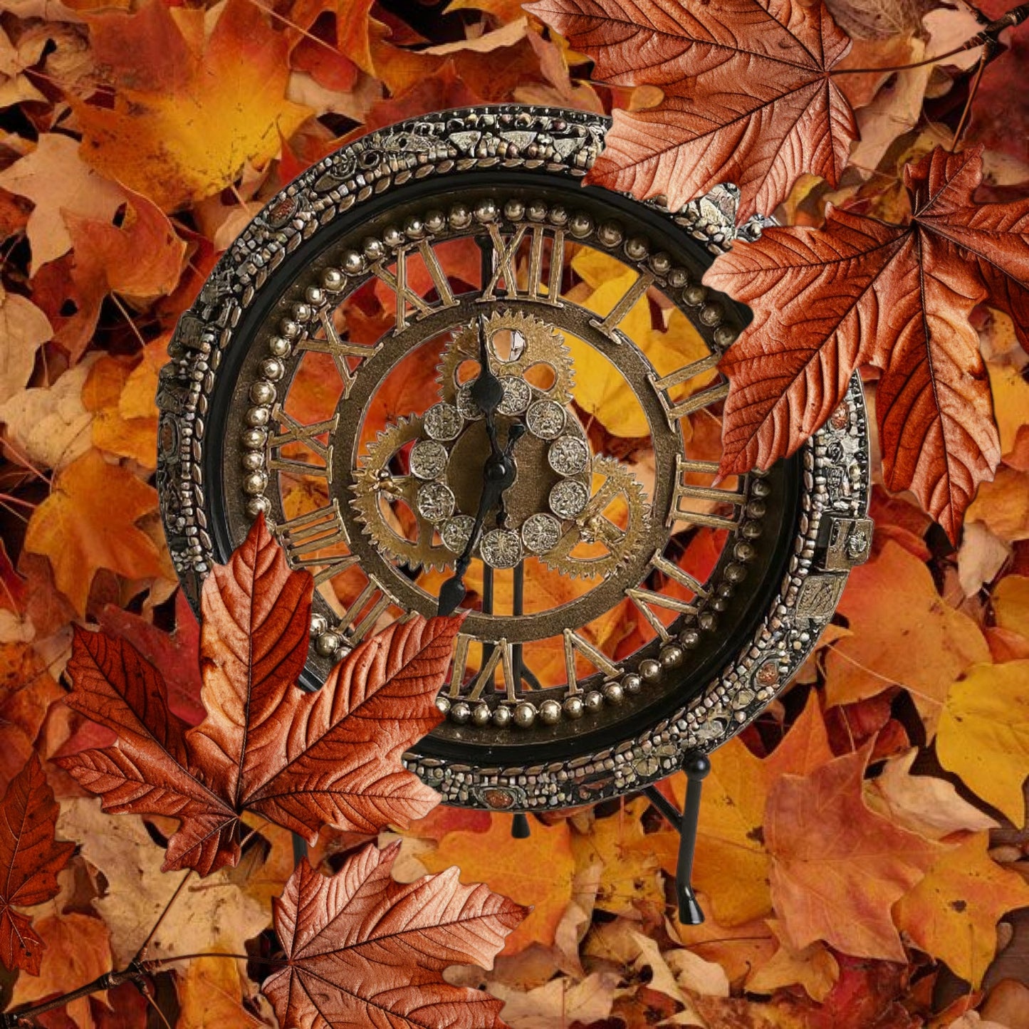 Custom Beaded Steampunk Wall Clock:Rhinestones & Chabochon