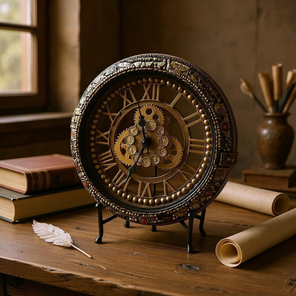 Custom Beaded Steampunk Wall Clock:Rhinestones & Chabochon