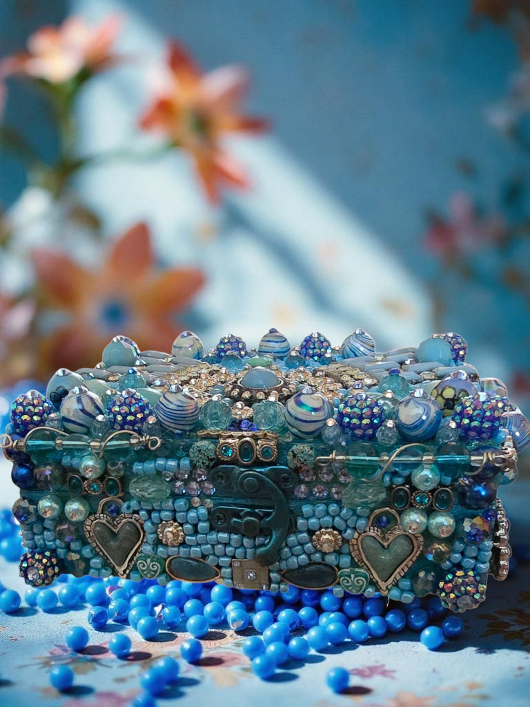 Handpainted  Beaded Memory Box