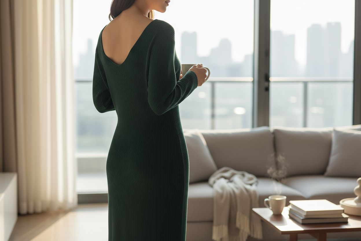 Forest Green Bodycon Midi Fall Dress