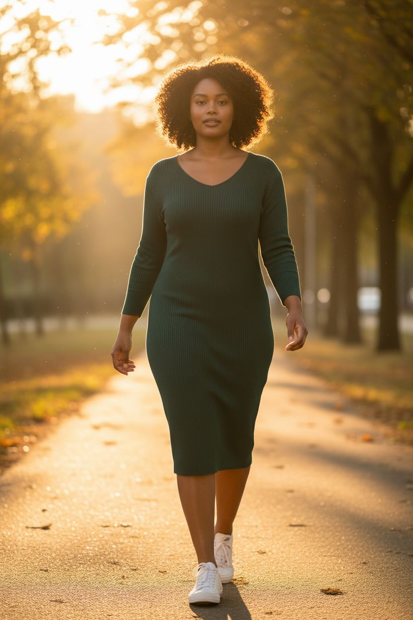 Forest Green Bodycon Midi Fall Dress