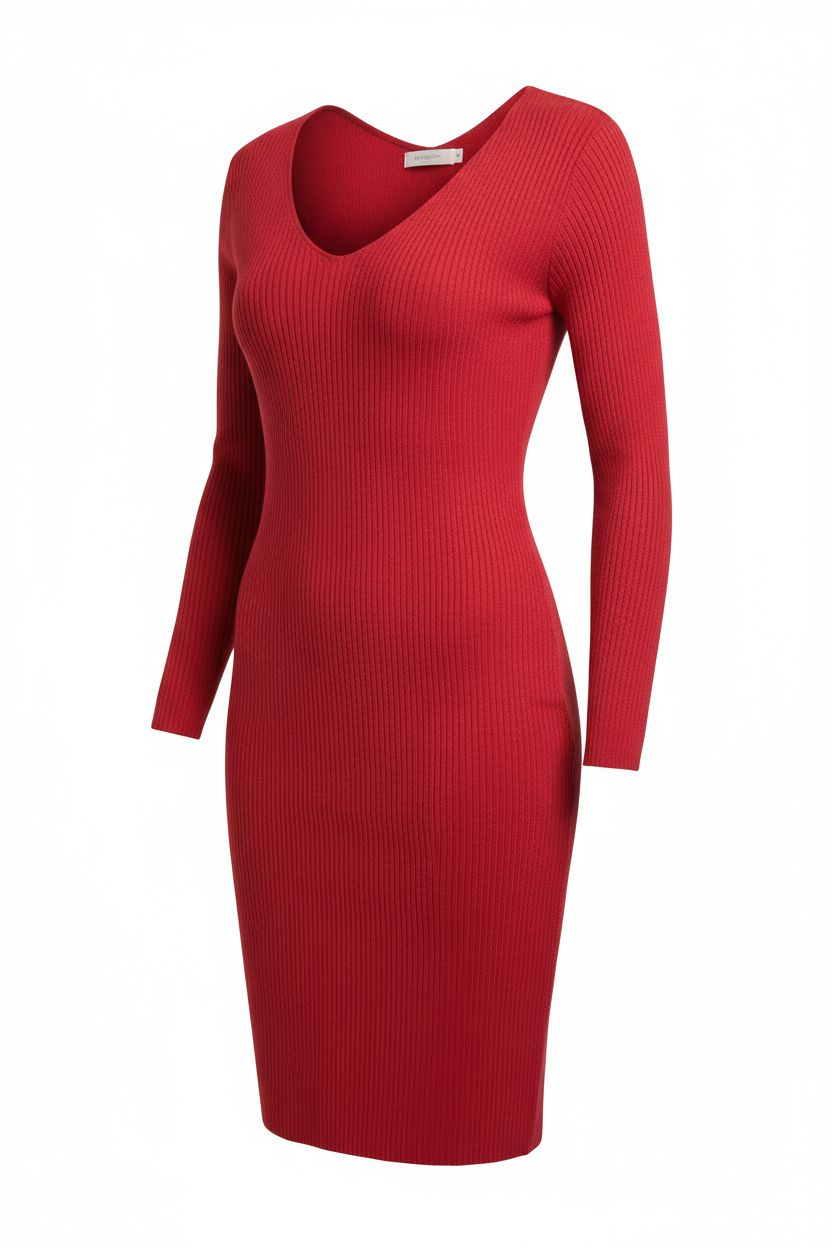 Red Hot Bodycon Midi Fall Dress