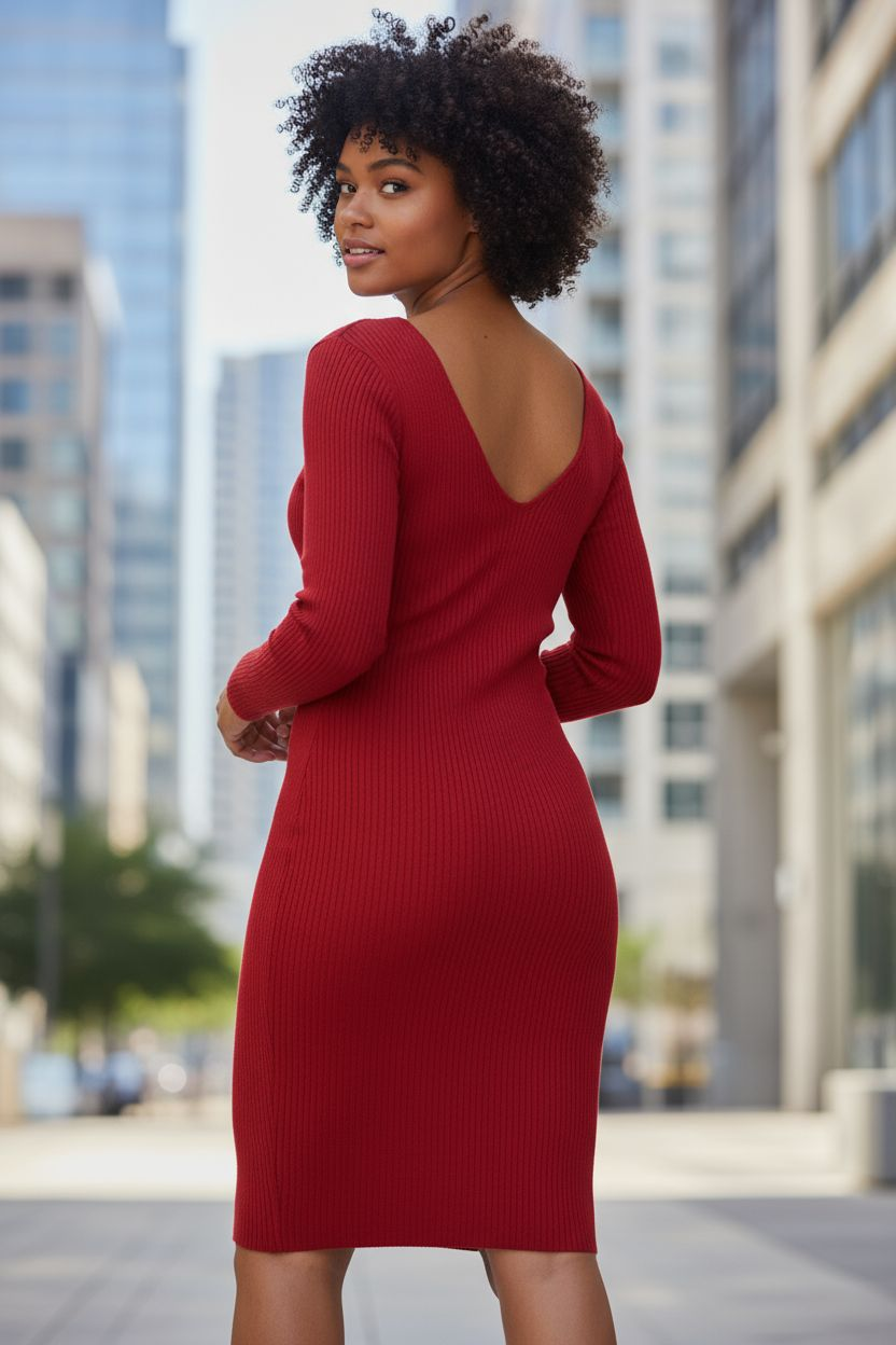 Red Hot Bodycon Midi Fall Dress