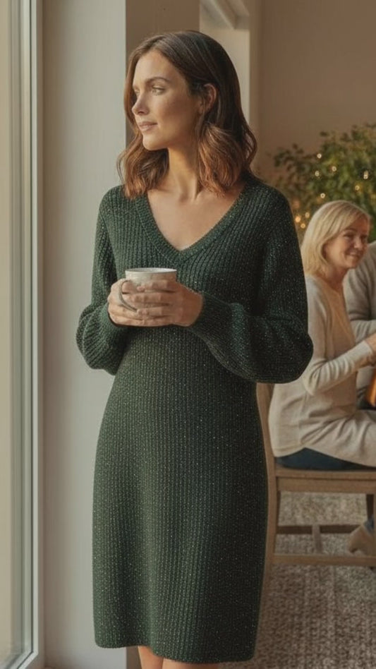 Dark Holiday Green Sweater Dress