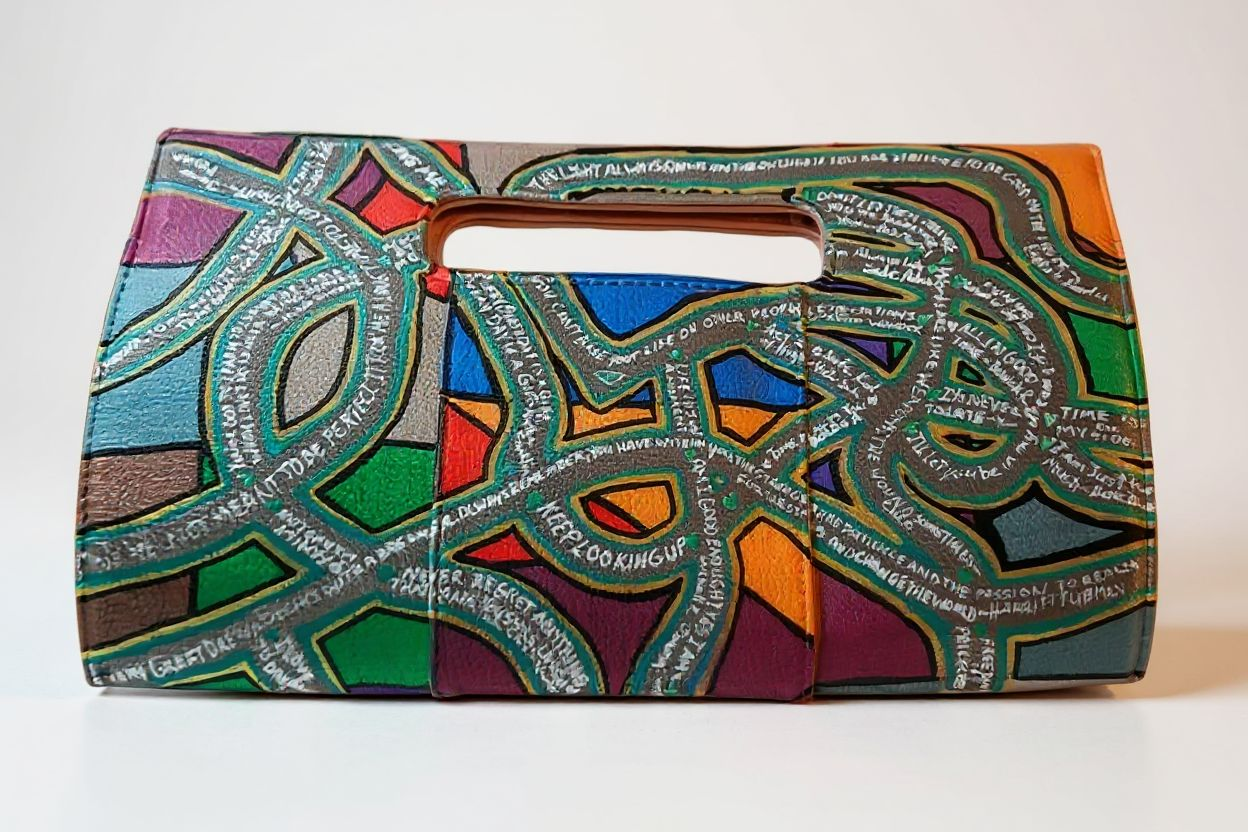 Up-cycled Postive Message Clutch Bag