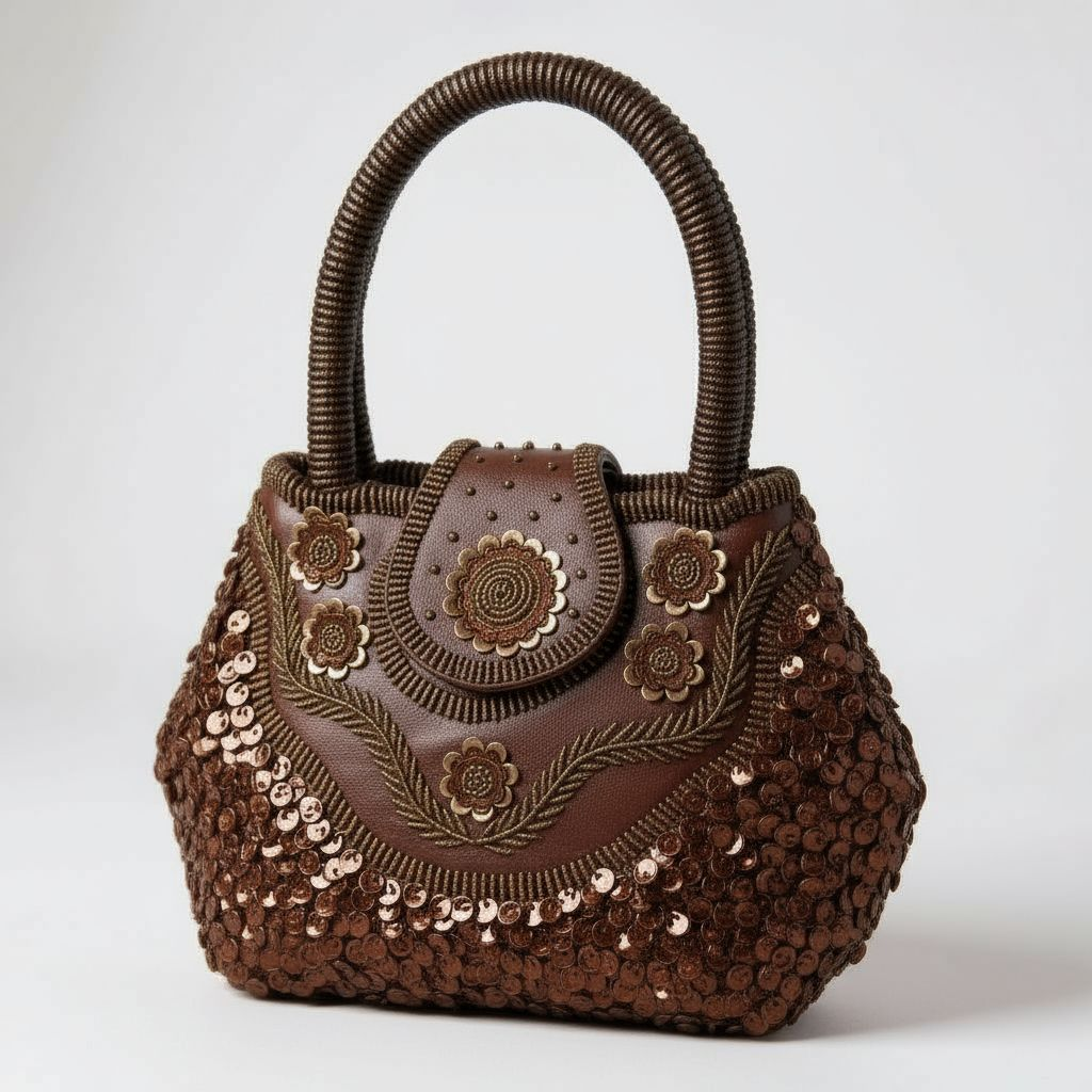 Up-cycled Bronze Brown Beaded Evening Bag
