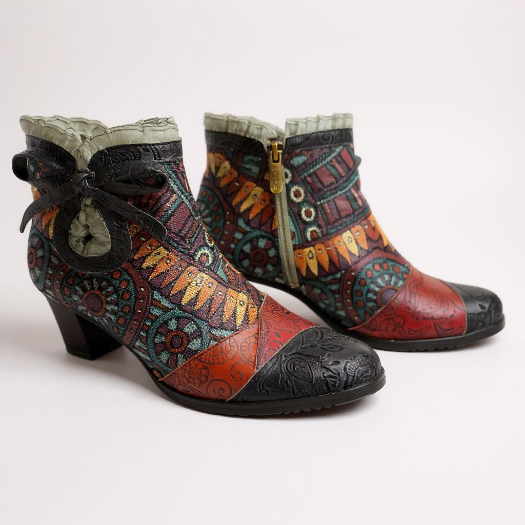 Up-cycled Retro Vintage Embossed Leather Ankle Boots
