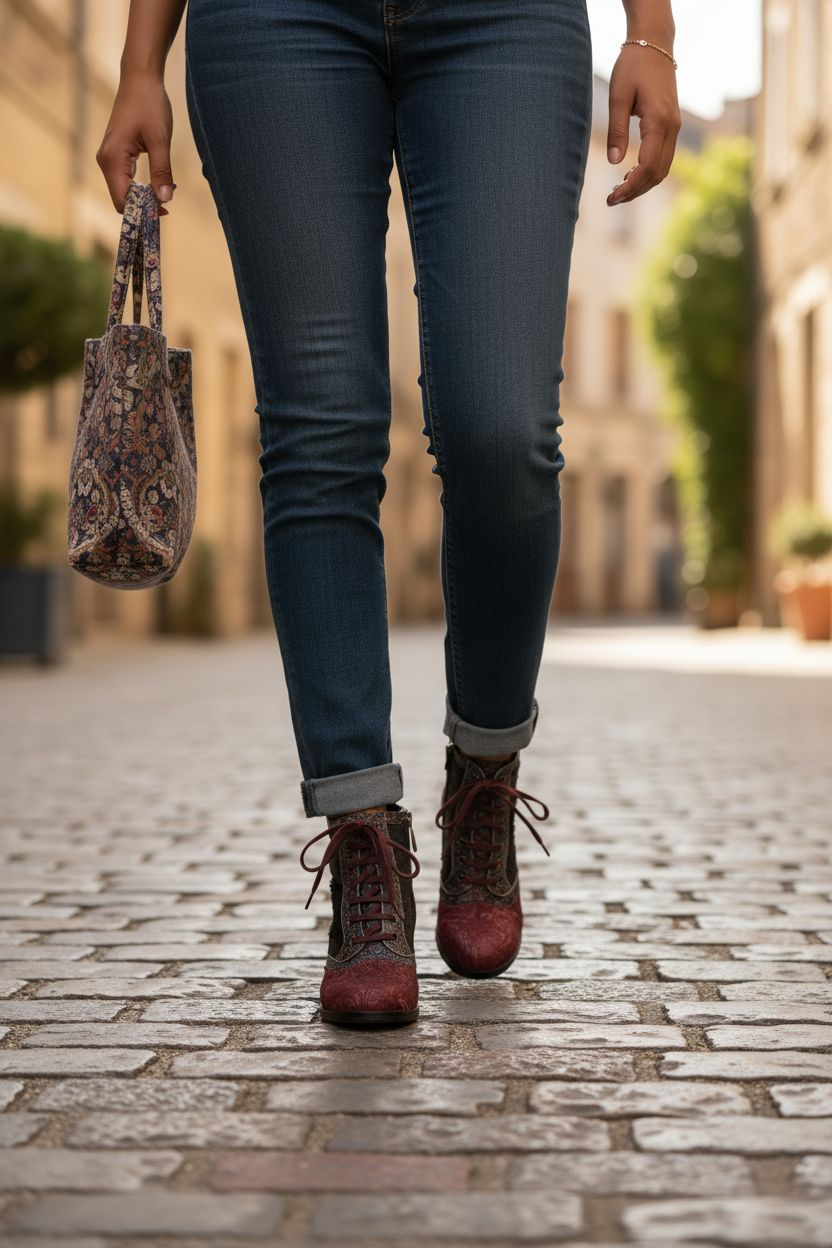 Up-cycled Socofy Genuine leather Retro Ankle Boot