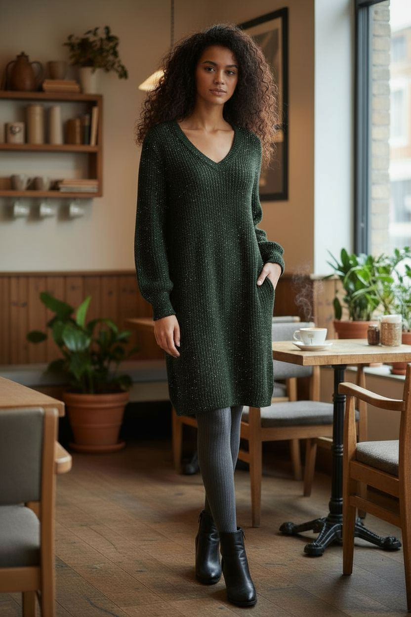 Dark Holiday Green Sweater Dress