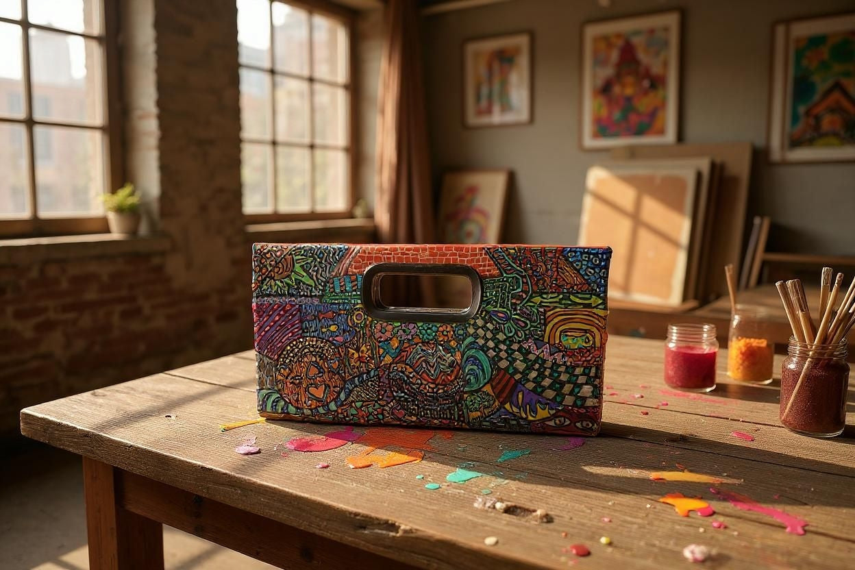 Up-cycled Handpainted Clutch Purse