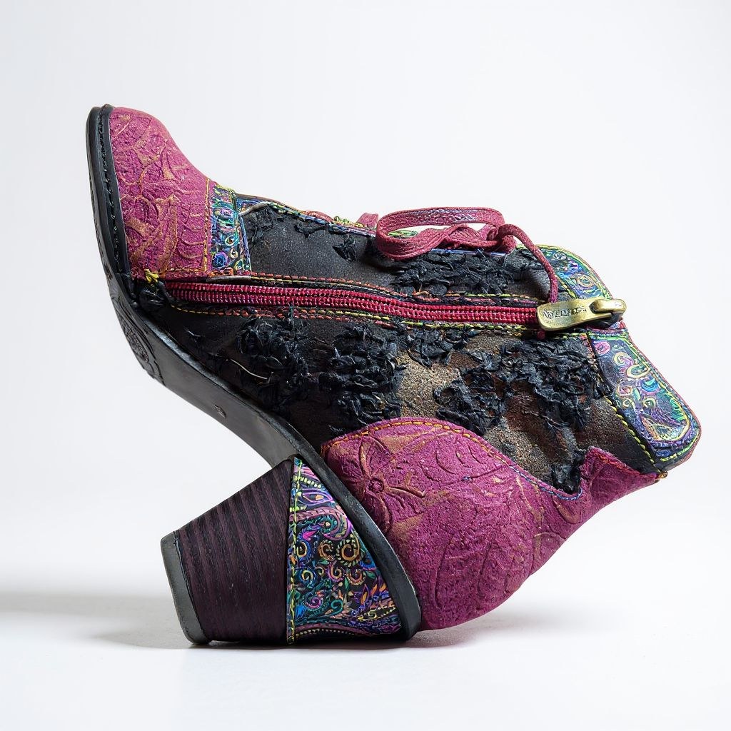 Up-cycled Socofy Genuine leather Retro Ankle Boot