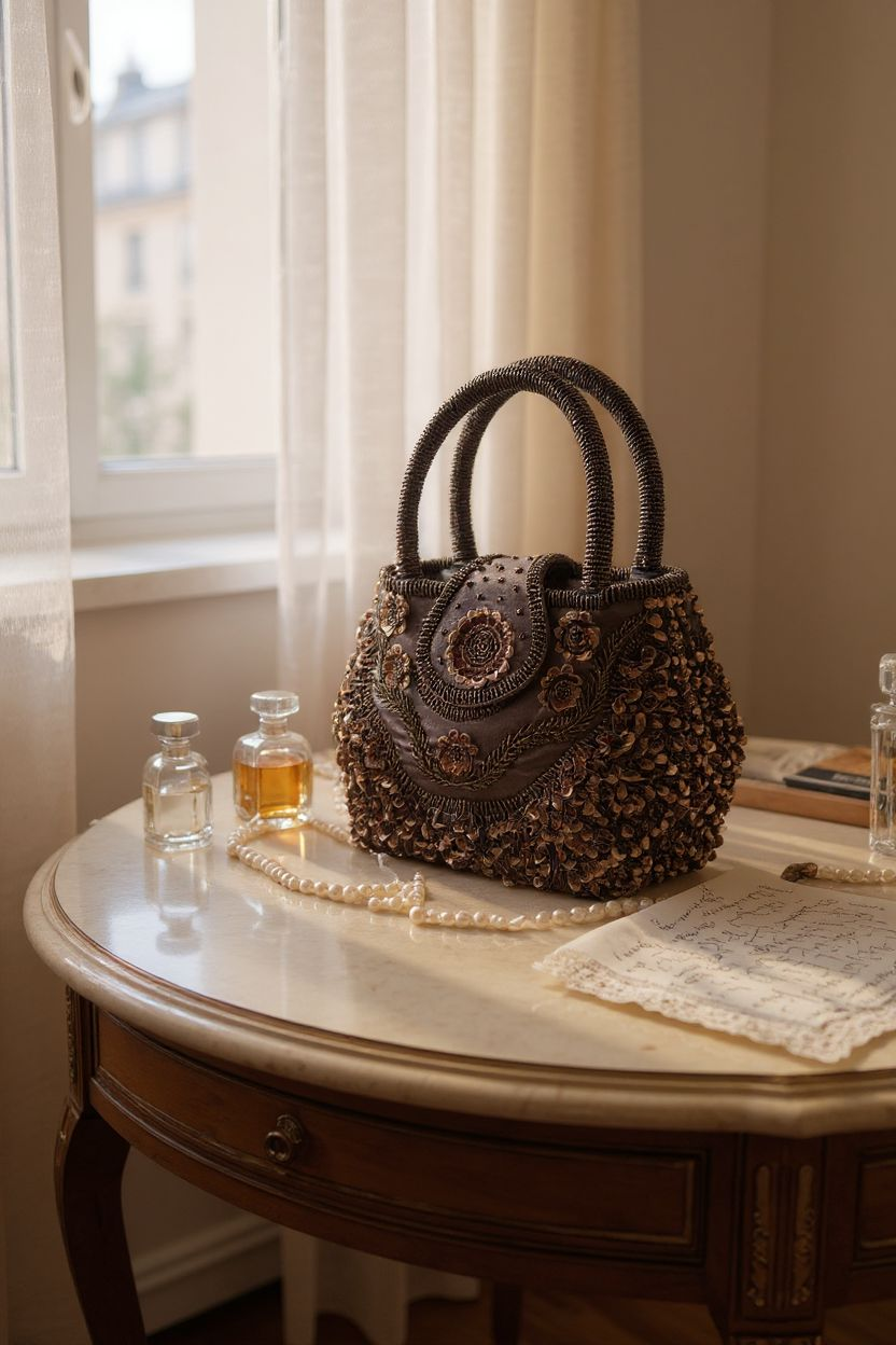 Up-cycled Bronze Brown Beaded Evening Bag