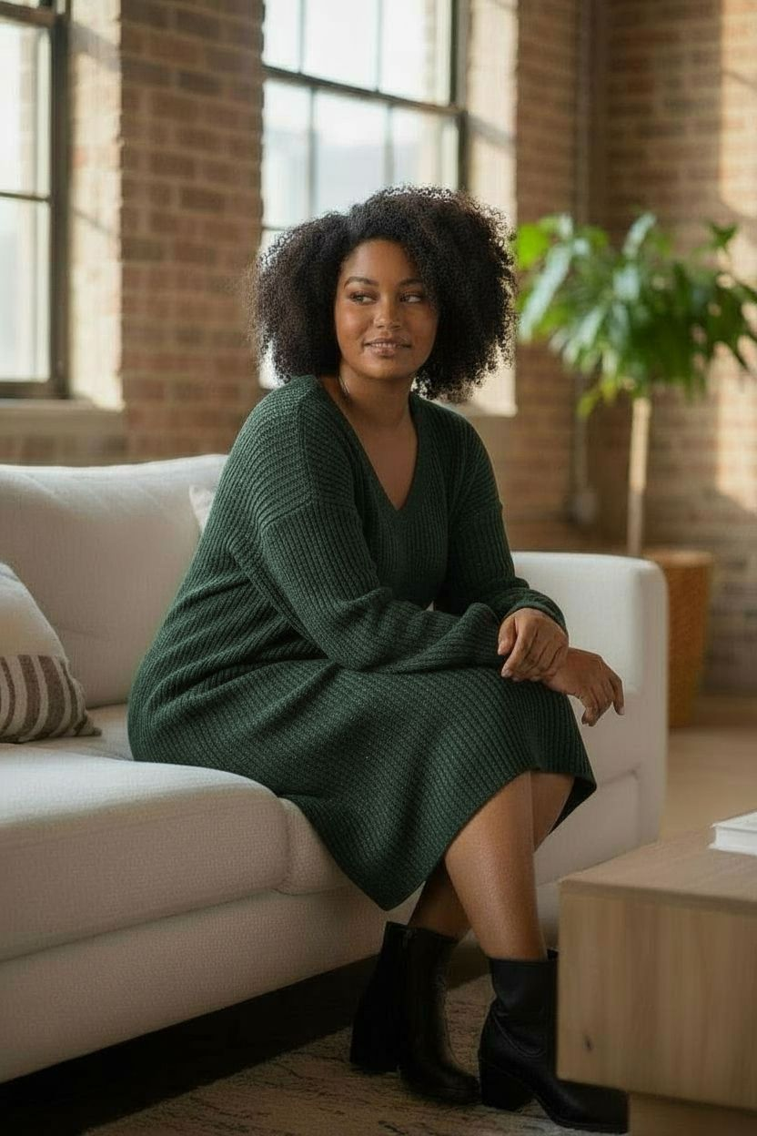 Dark Holiday Green Sweater Dress