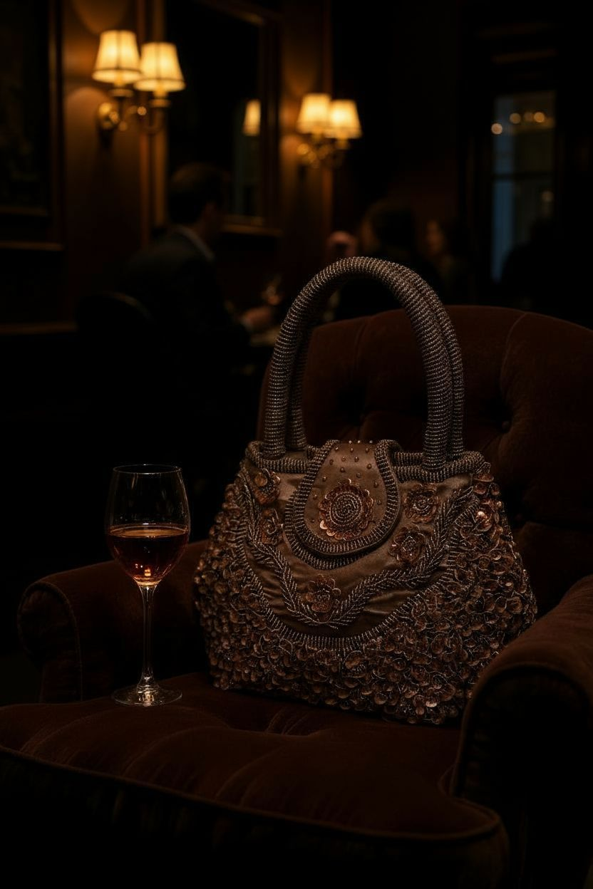 Up-cycled Bronze Brown Beaded Evening Bag