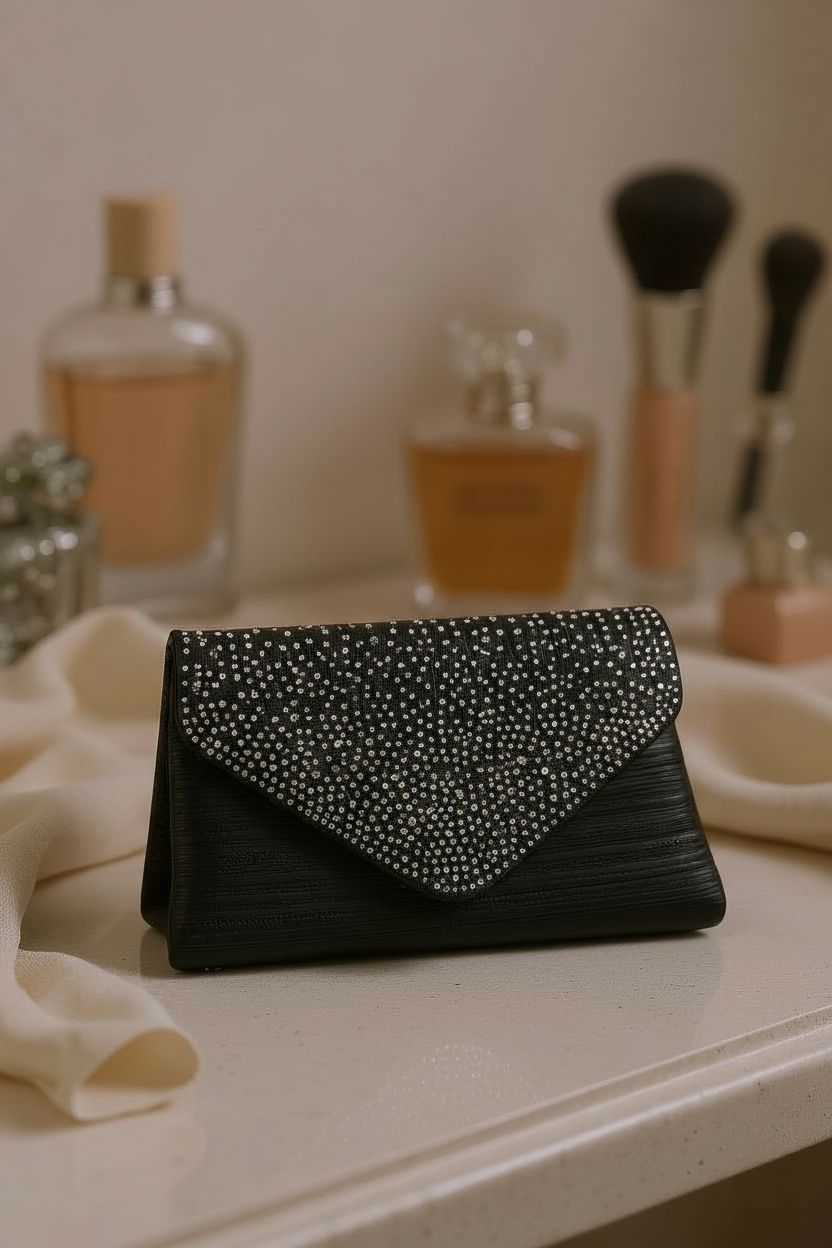 Upcycled Black Beaded Evening Purse