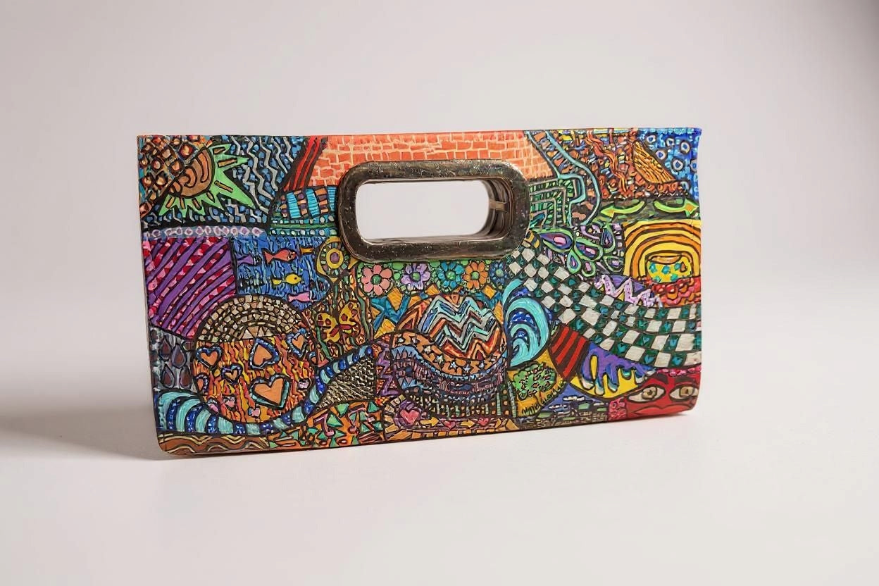 Up-cycled Handpainted Clutch Purse