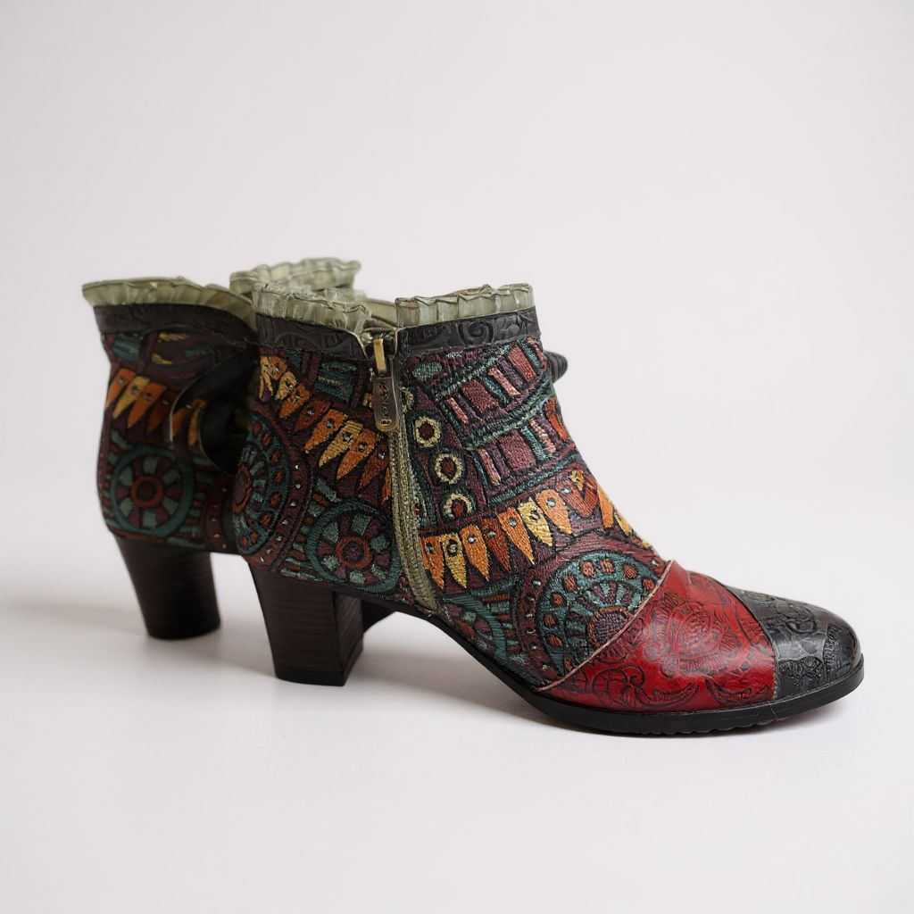 Up-cycled Retro Vintage Embossed Leather Ankle Boots