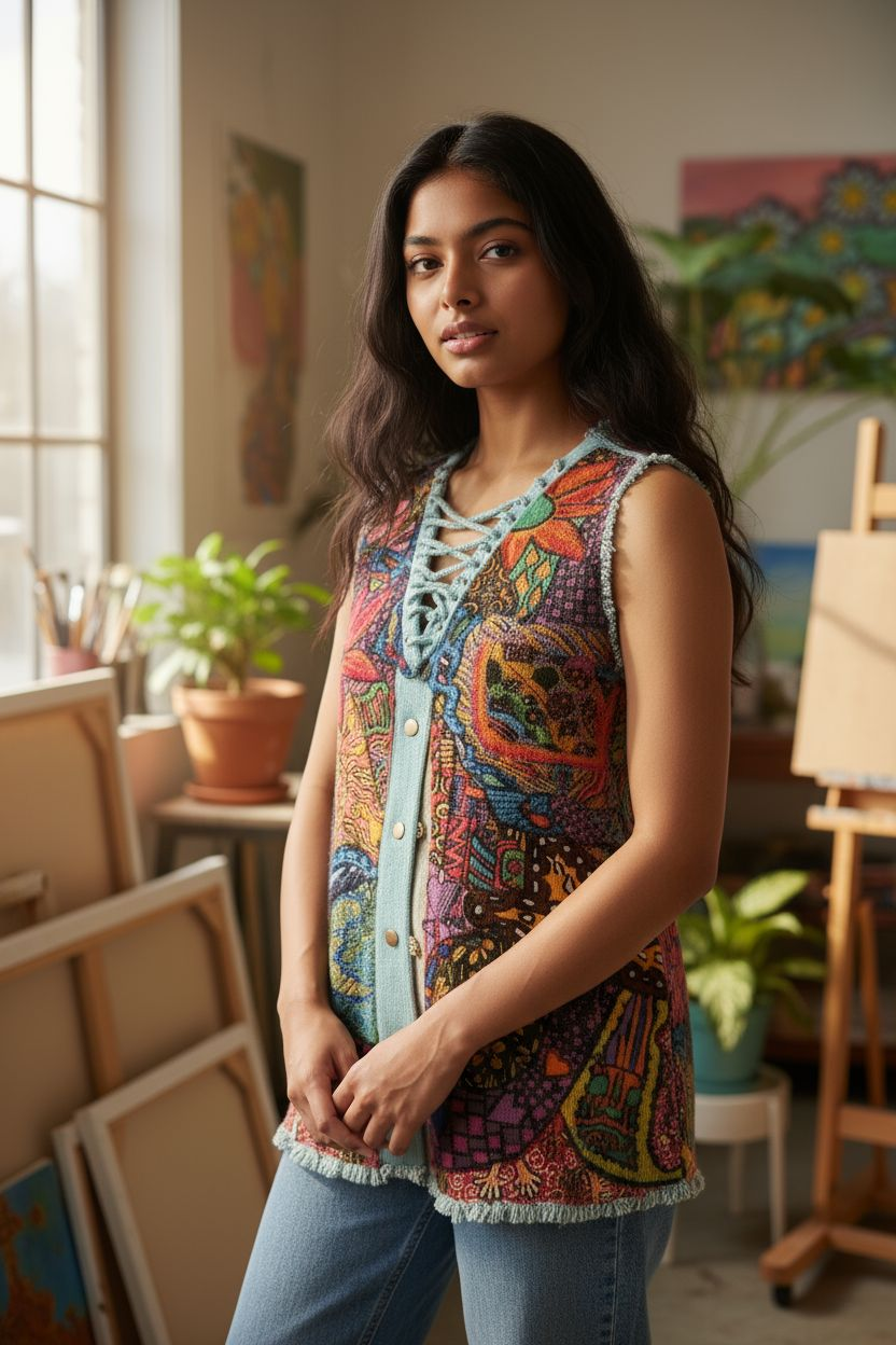 Upcycled HandPainted Denim Vest