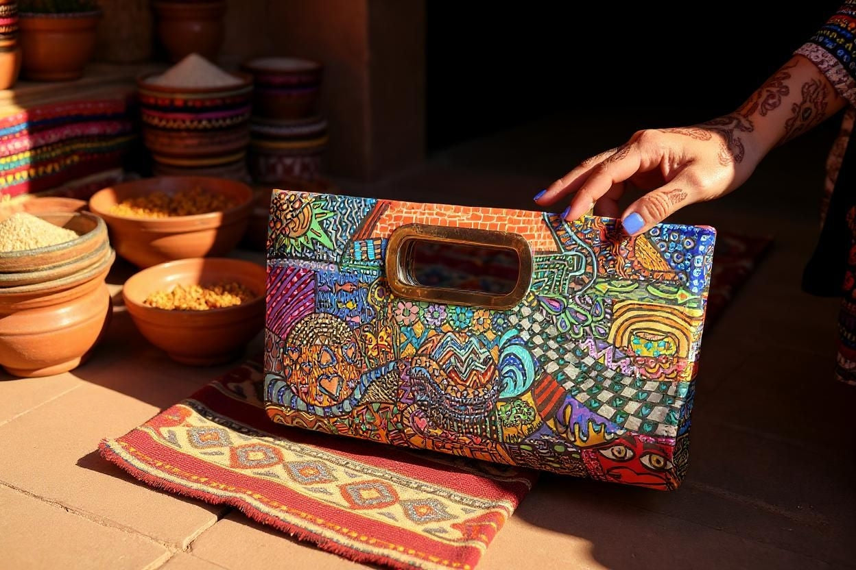 Up-cycled Handpainted Clutch Purse