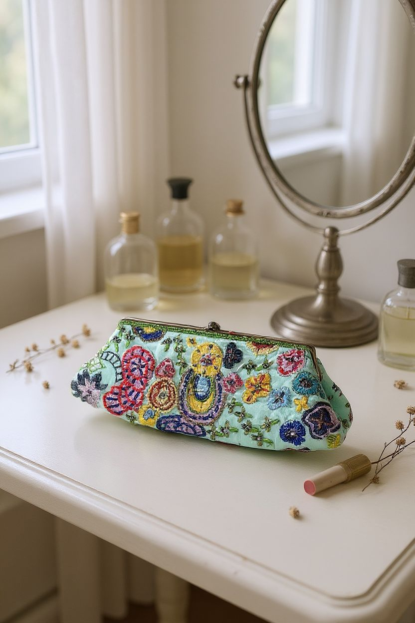Up-cycled Hand Beaded Silk Clutch Bag