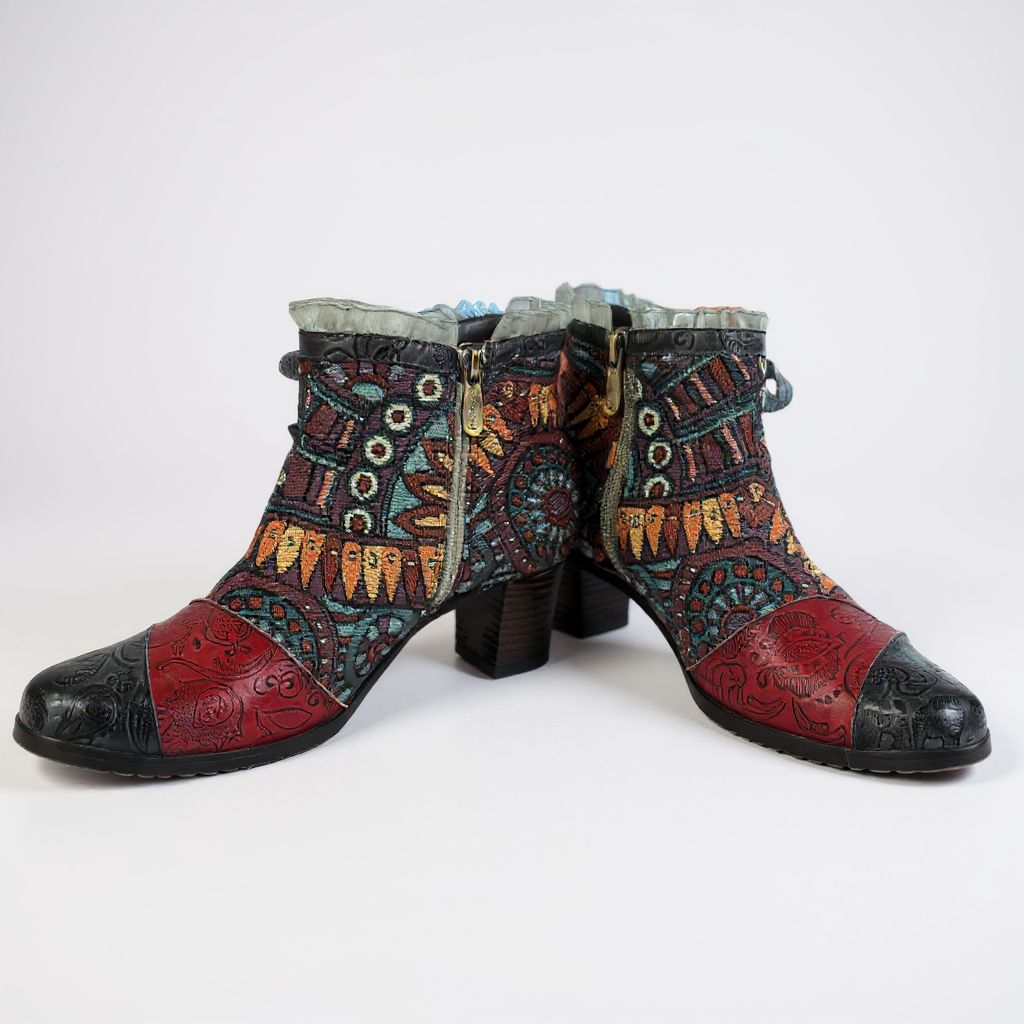 Up-cycled Retro Vintage Embossed Leather Ankle Boots