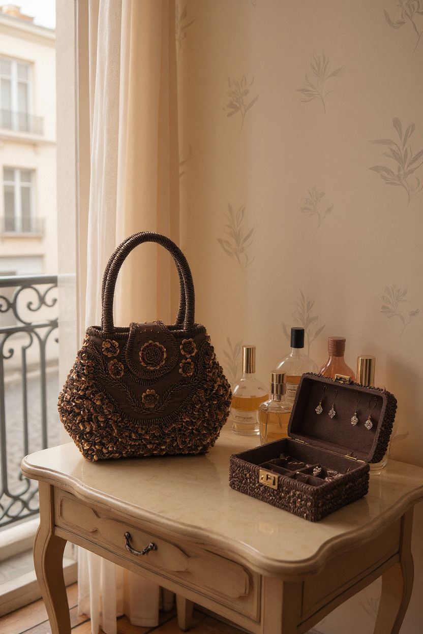 Up-cycled Bronze Brown Beaded Evening Bag