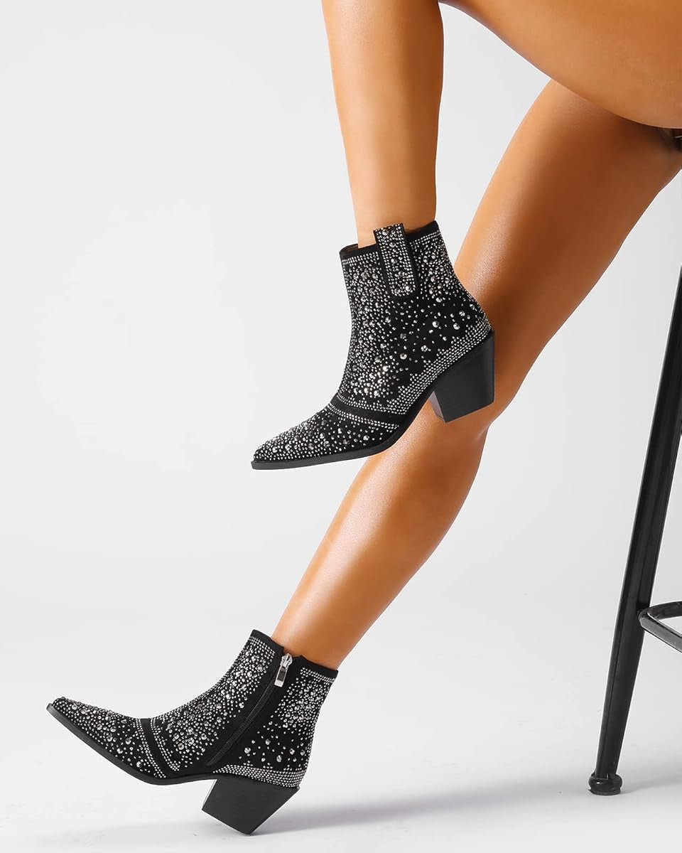 Up-cycled Silver Embellished Ankle Western Boots