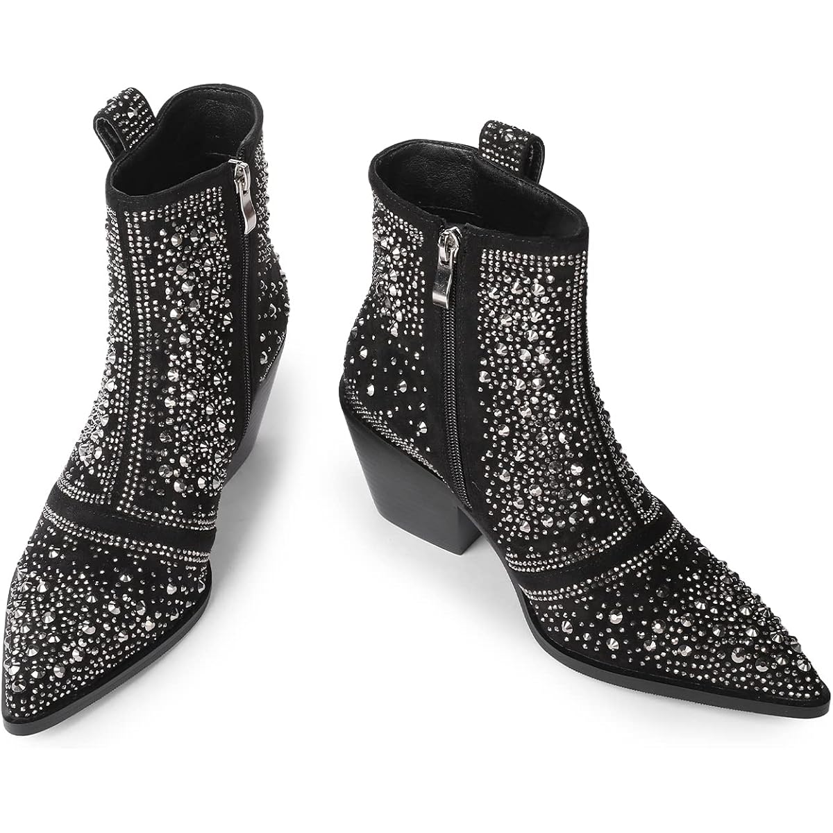 Up-cycled Silver Embellished Ankle Western Boots