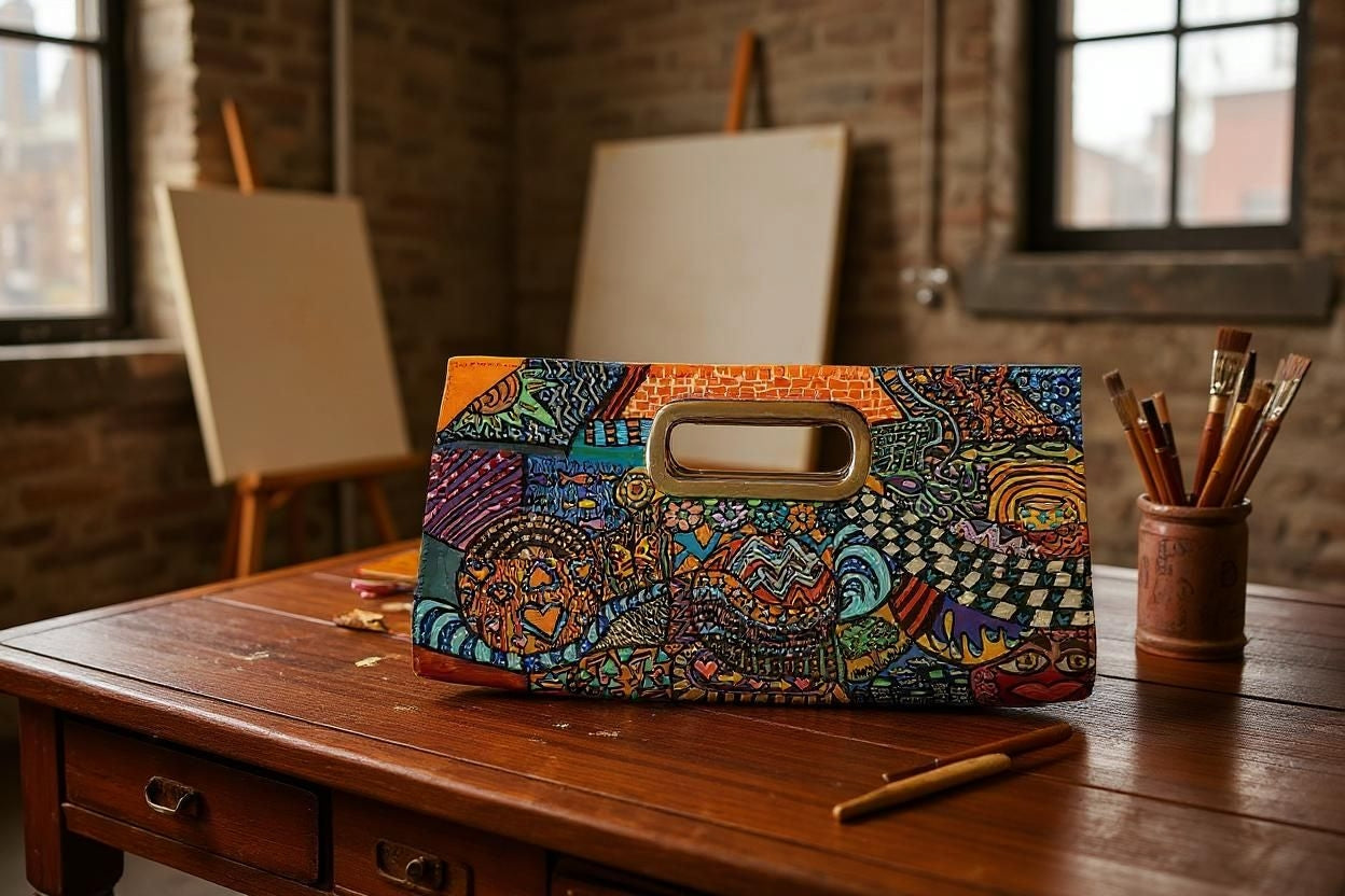 Up-cycled Handpainted Clutch Purse
