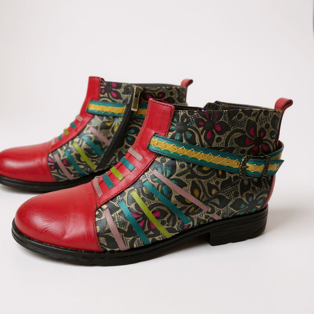 Up-cycled Handpainted Ankle Boots