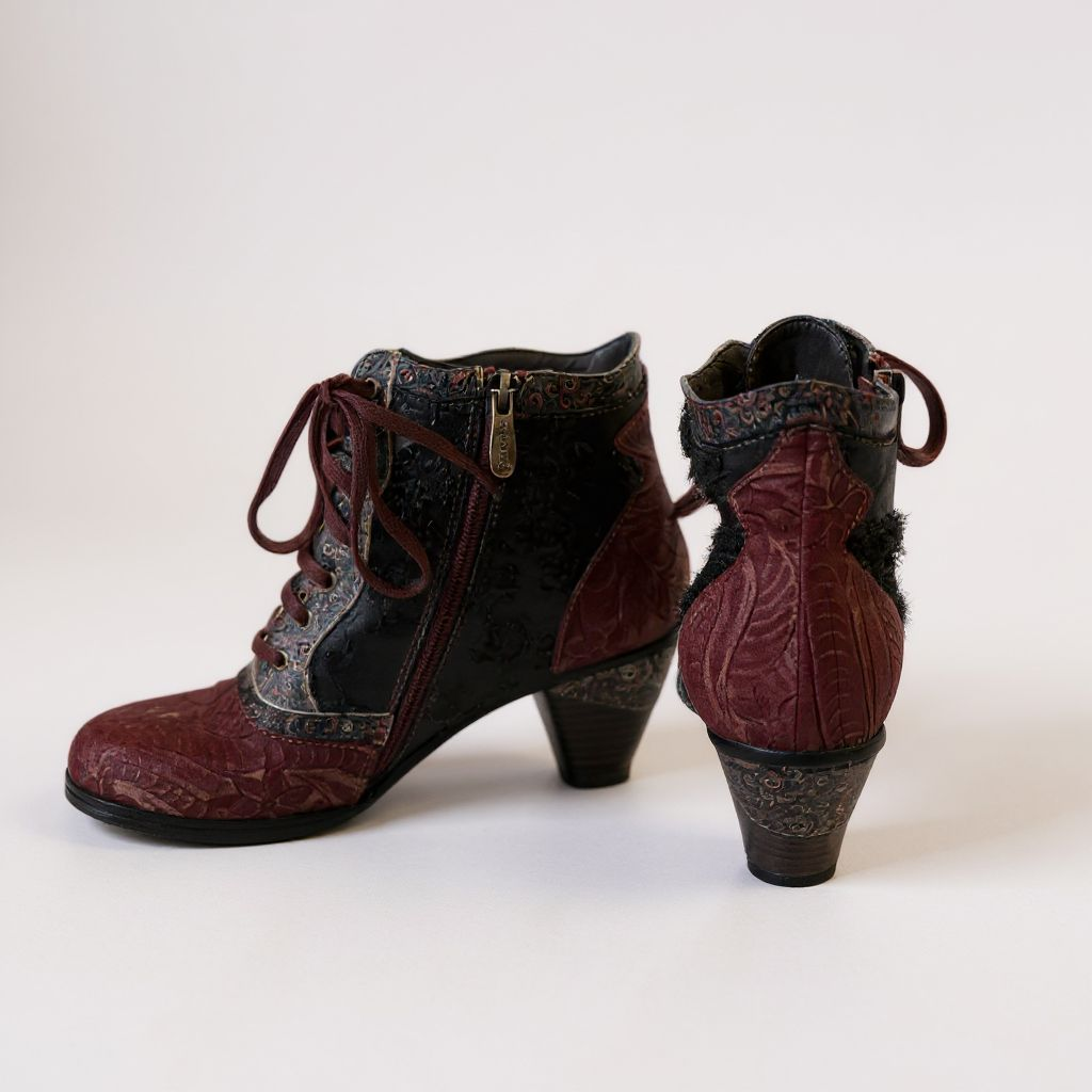 Up-cycled Socofy Genuine leather Retro Ankle Boot